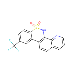 O=S1(=O)Nc2c(ccc3cccnc23)-c2cc(C(F)(F)F)ccc21 ZINC000013817928