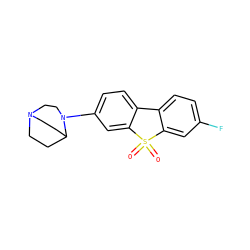 O=S1(=O)c2cc(F)ccc2-c2ccc(N3CCN4CCC3CC4)cc21 ZINC000169308795