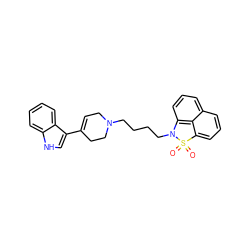 O=S1(=O)c2cccc3cccc(c23)N1CCCCN1CC=C(c2c[nH]c3ccccc23)CC1 ZINC000013826833