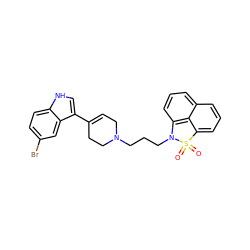 O=S1(=O)c2cccc3cccc(c23)N1CCCN1CC=C(c2c[nH]c3ccc(Br)cc23)CC1 ZINC000013826823