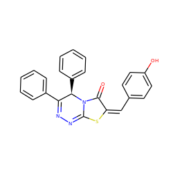 O=c1/c(=C\c2ccc(O)cc2)sc2n1[C@H](c1ccccc1)C(c1ccccc1)=NN=2 ZINC000013147134