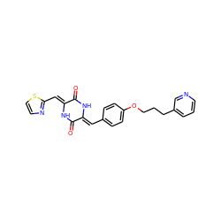 O=c1[nH]/c(=C\c2nccs2)c(=O)[nH]/c1=C\c1ccc(OCCCc2cccnc2)cc1 ZINC000013817064