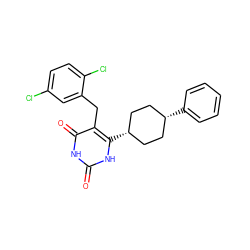 O=c1[nH]c(=O)c(Cc2cc(Cl)ccc2Cl)c([C@H]2CC[C@@H](c3ccccc3)CC2)[nH]1 ZINC000261126353