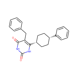 O=c1[nH]c(=O)c(Cc2ccccc2)c([C@H]2CC[C@@H](c3ccccc3)CC2)[nH]1 ZINC000101598483