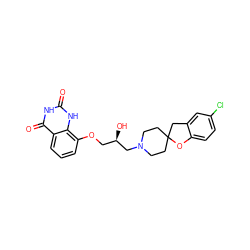 O=c1[nH]c(=O)c2cccc(OC[C@@H](O)CN3CCC4(CC3)Cc3cc(Cl)ccc3O4)c2[nH]1 ZINC000036410900