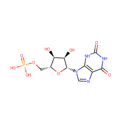 O=c1[nH]c(=O)c2ncn([C@@H]3O[C@H](COP(=O)(O)O)[C@@H](O)[C@H]3O)c2[nH]1 ZINC000004228292