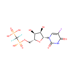 O=c1[nH]c(=O)n([C@@H]2O[C@H](CO[P@](=O)(O)C(F)(F)P(=O)(O)O)[C@@H](O)[C@H]2O)cc1I ZINC000049678562