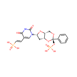 O=c1[nH]c(=O)n([C@H]2C[C@H]3O[C@@](OP(=O)(O)O)(c4ccccc4)OC[C@H]3O2)cc1/C=C/P(=O)(O)O ZINC000653766393