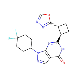 O=c1[nH]c([C@@H]2CC[C@H]2c2nnco2)nc2c1cnn2C1CCC(F)(F)CC1 ZINC000145044280