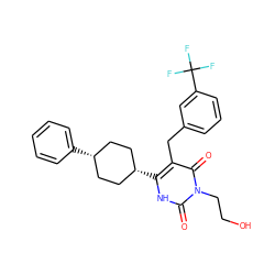 O=c1[nH]c([C@H]2CC[C@@H](c3ccccc3)CC2)c(Cc2cccc(C(F)(F)F)c2)c(=O)n1CCO ZINC000254133162