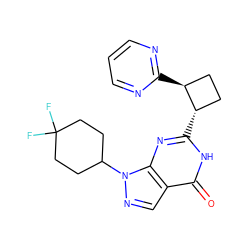 O=c1[nH]c([C@H]2CC[C@@H]2c2ncccn2)nc2c1cnn2C1CCC(F)(F)CC1 ZINC000145053283