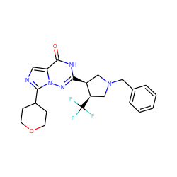 O=c1[nH]c([C@H]2CN(Cc3ccccc3)C[C@H]2C(F)(F)F)nn2c(C3CCOCC3)ncc12 ZINC000205461392