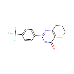 O=c1[nH]c(-c2ccc(C(F)(F)F)cc2)nc2c1SCCC2 ZINC000096283598