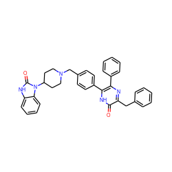 O=c1[nH]c(-c2ccc(CN3CCC(n4c(=O)[nH]c5ccccc54)CC3)cc2)c(-c2ccccc2)nc1Cc1ccccc1 ZINC000014957913