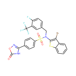 O=c1[nH]c(-c2ccc(S(=O)(=O)N(Cc3ccc(F)c(C(F)(F)F)c3)c3sc4ccccc4c3Br)cc2)no1 ZINC000164707983