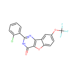 O=c1[nH]c(-c2ccccc2Cl)nc2c1oc1ccc(OC(F)(F)F)cc12 ZINC000084711952