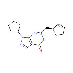 O=c1[nH]c(C[C@H]2C=CCC2)nc2c1cnn2C1CCCC1 ZINC000146939477