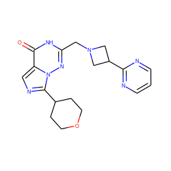 O=c1[nH]c(CN2CC(c3ncccn3)C2)nn2c(C3CCOCC3)ncc12 ZINC000142304730