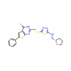 O=c1[nH]c(CSc2nnc(NC[C@@H]3CCCO3)s2)nc2sc(-c3ccccc3)cc12 ZINC000009494063