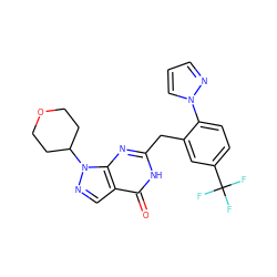 O=c1[nH]c(Cc2cc(C(F)(F)F)ccc2-n2cccn2)nc2c1cnn2C1CCOCC1 ZINC000169699900