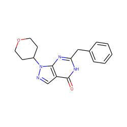 O=c1[nH]c(Cc2ccccc2)nc2c1cnn2C1CCOCC1 ZINC000095572285