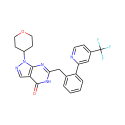 O=c1[nH]c(Cc2ccccc2-c2cc(C(F)(F)F)ccn2)nc2c1cnn2C1CCOCC1 ZINC000169699887