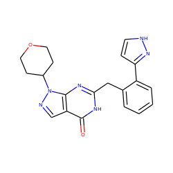 O=c1[nH]c(Cc2ccccc2-c2cc[nH]n2)nc2c1cnn2C1CCOCC1 ZINC000169699880