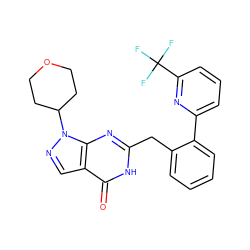 O=c1[nH]c(Cc2ccccc2-c2cccc(C(F)(F)F)n2)nc2c1cnn2C1CCOCC1 ZINC000169699886