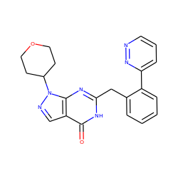 O=c1[nH]c(Cc2ccccc2-c2cccnn2)nc2c1cnn2C1CCOCC1 ZINC000169699897