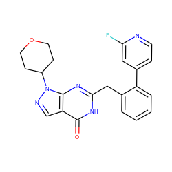 O=c1[nH]c(Cc2ccccc2-c2ccnc(F)c2)nc2c1cnn2C1CCOCC1 ZINC000169699875