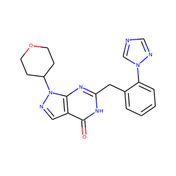 O=c1[nH]c(Cc2ccccc2-n2cncn2)nc2c1cnn2C1CCOCC1 ZINC000169699891