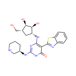 O=c1[nH]c(N[C@@H]2CCCNC2)nc(N[C@@H]2C[C@H](CO)[C@@H](O)[C@H]2O)c1-c1nc2ccccc2s1 ZINC001772641639