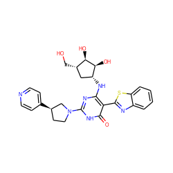 O=c1[nH]c(N2CC[C@@H](c3ccncc3)C2)nc(N[C@@H]2C[C@H](CO)[C@@H](O)[C@H]2O)c1-c1nc2ccccc2s1 ZINC001772649430