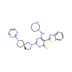 O=c1[nH]c(N2CC[C@]3(CCN(c4ncccn4)C3)C2)nc(N[C@@H]2CCCNC2)c1-c1nc2ccccc2s1 ZINC001772610975