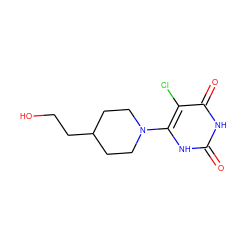 O=c1[nH]c(N2CCC(CCO)CC2)c(Cl)c(=O)[nH]1 ZINC000014972702