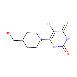 O=c1[nH]c(N2CCC(CO)CC2)c(Br)c(=O)[nH]1 ZINC000014972658