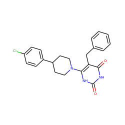 O=c1[nH]c(N2CCC(c3ccc(Cl)cc3)CC2)c(Cc2ccccc2)c(=O)[nH]1 ZINC000028708031