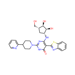 O=c1[nH]c(N2CCC(c3ccccn3)CC2)nc(N[C@@H]2C[C@H](CO)[C@@H](O)[C@H]2O)c1-c1nc2ccccc2s1 ZINC001772589380