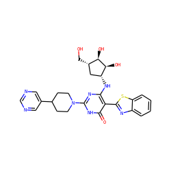 O=c1[nH]c(N2CCC(c3cncnc3)CC2)nc(N[C@@H]2C[C@H](CO)[C@@H](O)[C@H]2O)c1-c1nc2ccccc2s1 ZINC001772621870