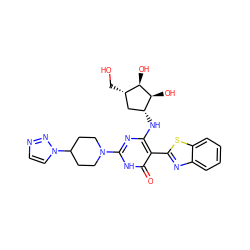 O=c1[nH]c(N2CCC(n3ccnn3)CC2)nc(N[C@@H]2C[C@H](CO)[C@@H](O)[C@H]2O)c1-c1nc2ccccc2s1 ZINC001772611866