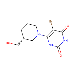 O=c1[nH]c(N2CCC[C@@H](CO)C2)c(Br)c(=O)[nH]1 ZINC000014972649