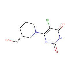 O=c1[nH]c(N2CCC[C@@H](CO)C2)c(Cl)c(=O)[nH]1 ZINC000014972691