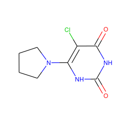 O=c1[nH]c(N2CCCC2)c(Cl)c(=O)[nH]1 ZINC000014972670