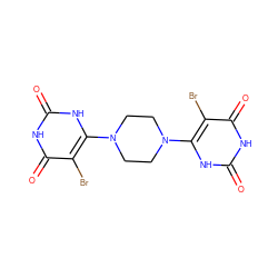 O=c1[nH]c(N2CCN(c3[nH]c(=O)[nH]c(=O)c3Br)CC2)c(Br)c(=O)[nH]1 ZINC000014972707