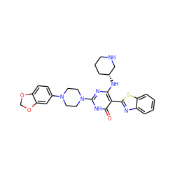 O=c1[nH]c(N2CCN(c3ccc4c(c3)OCO4)CC2)nc(N[C@@H]2CCCNC2)c1-c1nc2ccccc2s1 ZINC001772649415