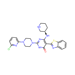 O=c1[nH]c(N2CCN(c3cccc(Cl)n3)CC2)nc(N[C@@H]2CCCNC2)c1-c1nc2ccccc2s1 ZINC001772582193