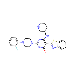 O=c1[nH]c(N2CCN(c3ccccc3F)CC2)nc(N[C@@H]2CCCNC2)c1-c1nc2ccccc2s1 ZINC001772579602