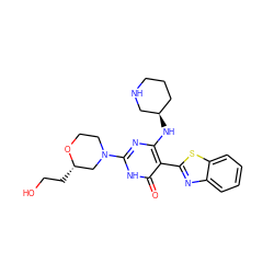 O=c1[nH]c(N2CCO[C@@H](CCO)C2)nc(N[C@@H]2CCCNC2)c1-c1nc2ccccc2s1 ZINC001772575565