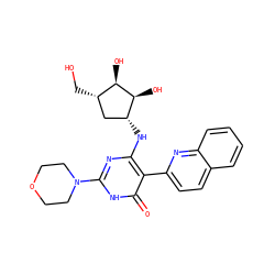 O=c1[nH]c(N2CCOCC2)nc(N[C@@H]2C[C@H](CO)[C@@H](O)[C@H]2O)c1-c1ccc2ccccc2n1 ZINC000205762729