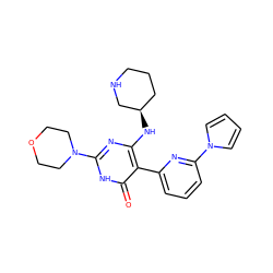 O=c1[nH]c(N2CCOCC2)nc(N[C@@H]2CCCNC2)c1-c1cccc(-n2cccc2)n1 ZINC000221558106